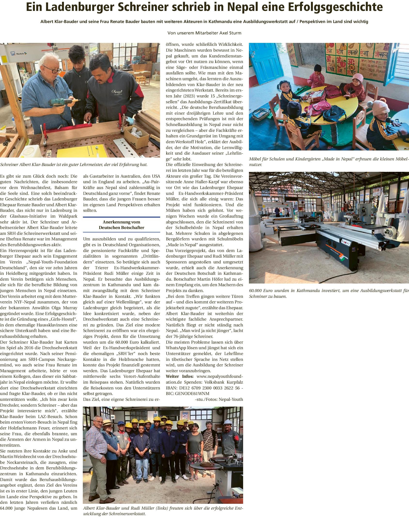 Ein Ladenburger Schreiner schrieb in Nepal eine Erfolgsgeschichte