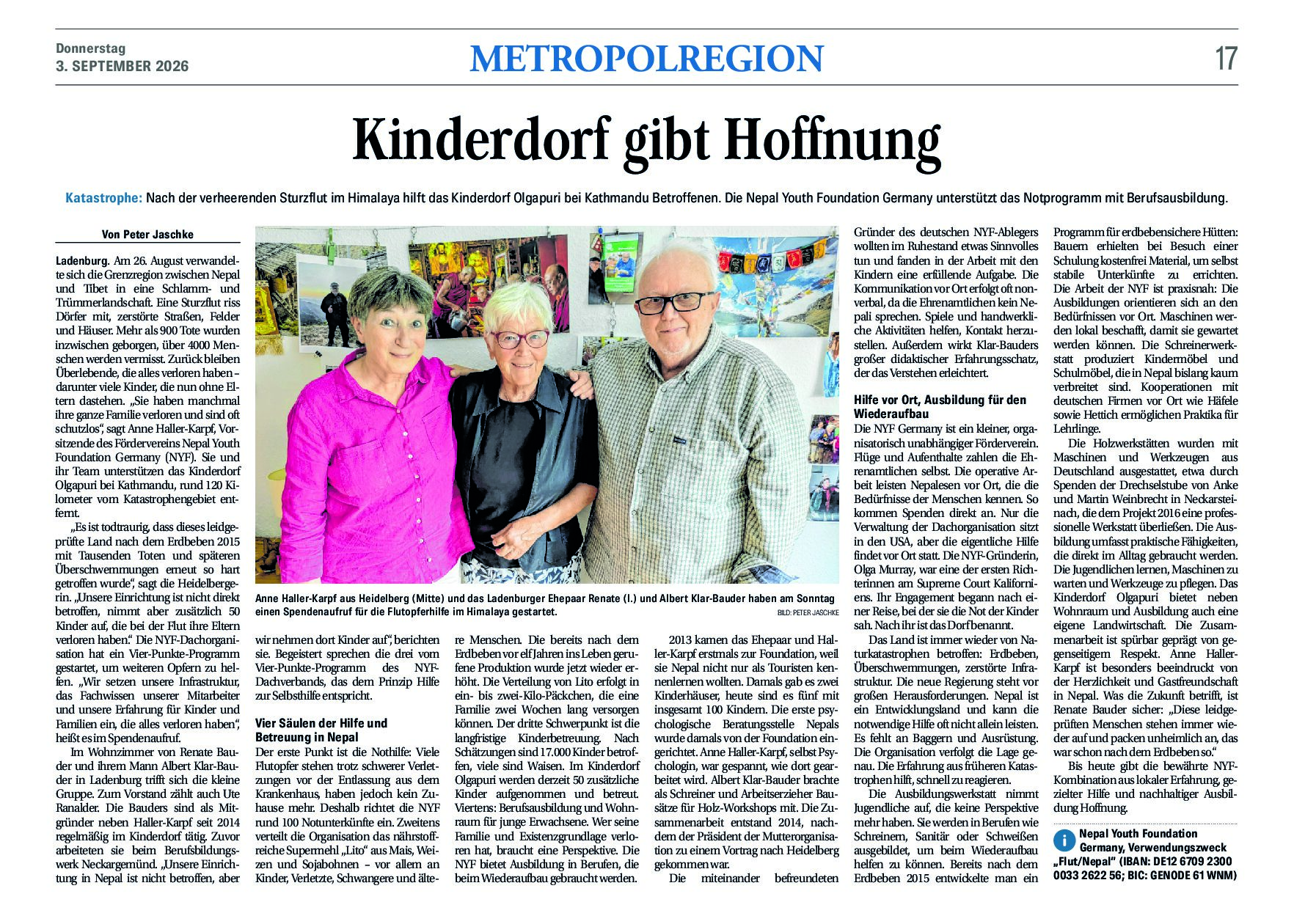 Kinderdorf gibt Hoffnung - Artikel im Mannheimer Morgen